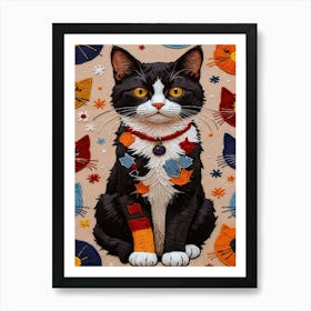 Cat Patchwork Art Print