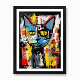 Street Art Strokes: Black Cat in Basquiat Style, Neo-expressionism Art Print