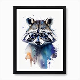 Raccoon With Glasses Watercolour Art Print