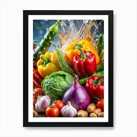 Fresh Vegetables Splashing Water Art Print