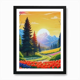 Landscape With Flowers 2 Art Print