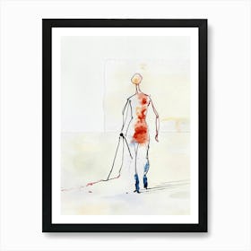 Lonely Man Line Art and Watercolor Painting Art Print