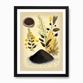 Black Mustard Seeds Spices And Herbs Retro Drawing 2 Art Print