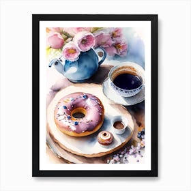 Donuts And Tea, Tablescape Cute Neon 2 Art Print