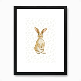 Vintage Style Bunny With Leaf Pattern Art Print