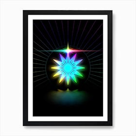 Neon Geometric Glyph in Candy Blue and Pink with Rainbow Sparkle on Black n.0175 Art Print