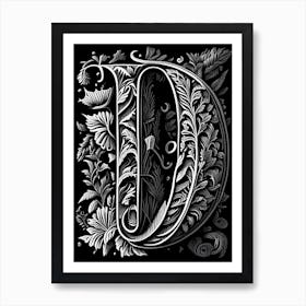 D, Letter, Alphabet Linocut 5 Art Print