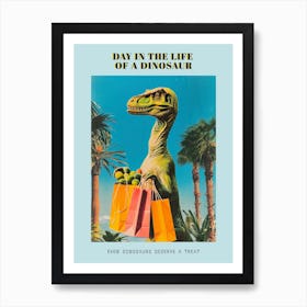 Dinosaur Shopping Retro Collage 2 Poster Art Print