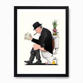 Churchill On The Toilet in the Bathroom Art Print