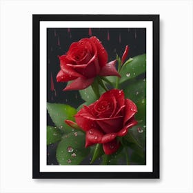 Red Roses At Rainy With Water Droplets Vertical Composition 41 Art Print