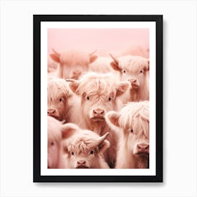 Heard Of Highland Cows Pink Realistic Photography 3 Art Print