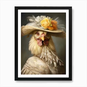 Victorian Animals Portrait, Royal Chicken Vintage Print, Renaissance Animal, Dark Moody Animal Poster, Altered Art, Animal Lover Gift Art Print