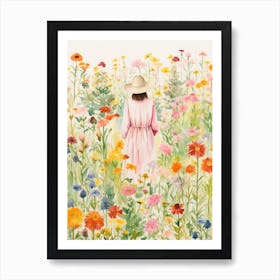 Girl In A Flower Field Art Print