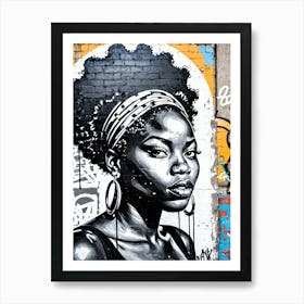 Vintage Graffiti Mural Of Beautiful Black Woman 115 Art Print