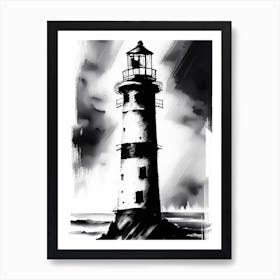 Lighthouse Symbol 1 Black And White Painting Art Print
