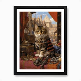 Regal Cat With Medieval Jewellery At Market Art Print