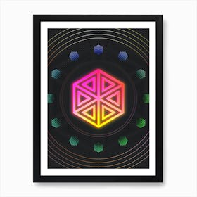 Neon Geometric Glyph in Pink and Yellow Circle Array on Black n.0104 Art Print
