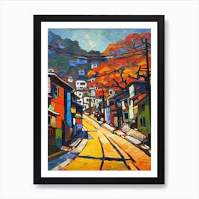 Painting Of A Street In Seoul South Korea With A Cat In The Style Of Fauvism  4 Art Print
