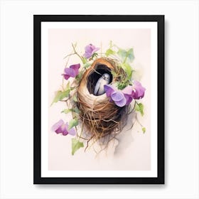 Beehive With Sweet Pea Watercolour Illustration 2 Art Print