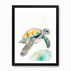 Foraging Sea Turtle, Sea Turtle Minimalist Watercolour 1 Art Print