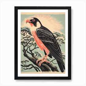 Vintage Bird Linocut Crested Caracara 4 Art Print