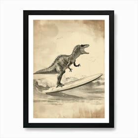 Vintage Spinosaurus Dinosaur On A Surf Board 4 Art Print