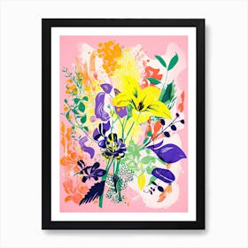 Colourful Flowers In A Vase In Risograph Style 17 Art Print