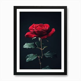 Red Rose On Black Background 48 Art Print