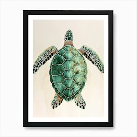 Sea Turtle Aqua Vintage Painting 3 Art Print