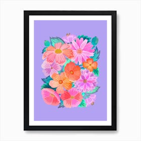 Pink Flowers On A Purple Background Art Print