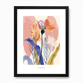 Colourful Flower Illustration Poster Scabiosa 4 Art Print