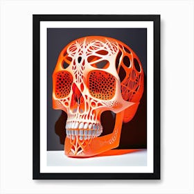 Skull With Intricate Linework 1 Orange Matisse Style Art Print