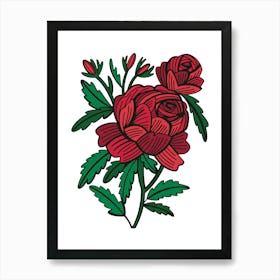 Red Rose Contemporary Botanical Illustration Art Print