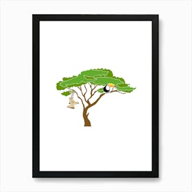 Toucan In Tree With Walking Boots, Fun Safari Animal Print, Portrait Art Print