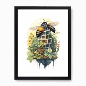 Little Carpenter Bee Beehive Watercolour Illustration 3 Art Print