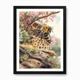 Vernal Bee Beehive Watercolour Illustration 1 Art Print