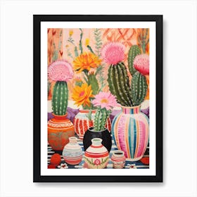 Cactus Painting Maximalist Still Life Hedgehog Cactus 1 Art Print