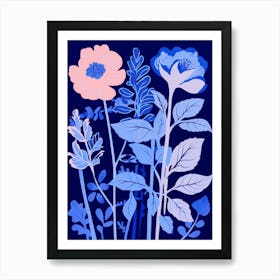 Blue Flower Illustration Peony 1 Art Print