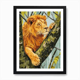 African Lion Relief Illustration Climbing A Tree 1 Art Print