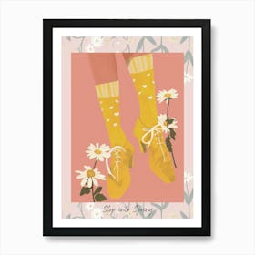 Step Into Spring Yellow And Pink Flower Shoes 4 Art Print