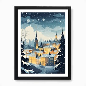 Winter Travel Night Illustration Tallinn Estonia 3 Art Print