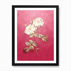 Vintage White Damask Rose Botanical in Gold on Viva Magenta n.0804 Art Print
