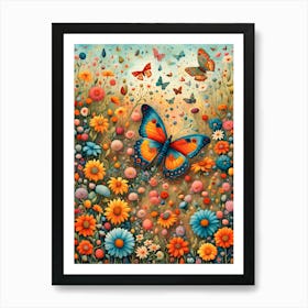 Colourful Butterflies and Flowers Art Print