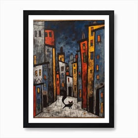 Painting Of New York With A Cat In The Style Of Surrealism, Miro Style 3 Art Print