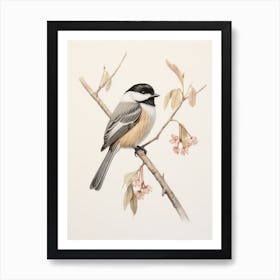 Vintage Bird Drawing Carolina Chickadee 3 Art Print