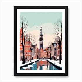 Retro Winter Illustration Amsterdam Netherlands 3 Art Print