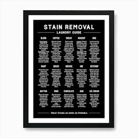 Laundry Stain Removal Guide Black Art Print