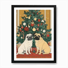 Christmas Pugs 4 Art Print