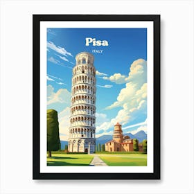 Pisa Italy Leaning Tower Travel Art Illustration Art Print