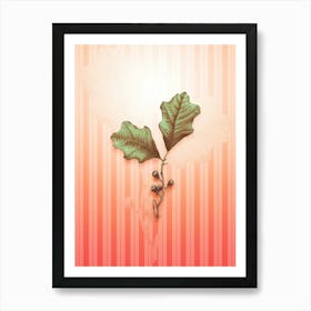Bear Oak Leaves Vintage Botanical in Peach Fuzz Awning Stripes Pattern n.0271 Art Print